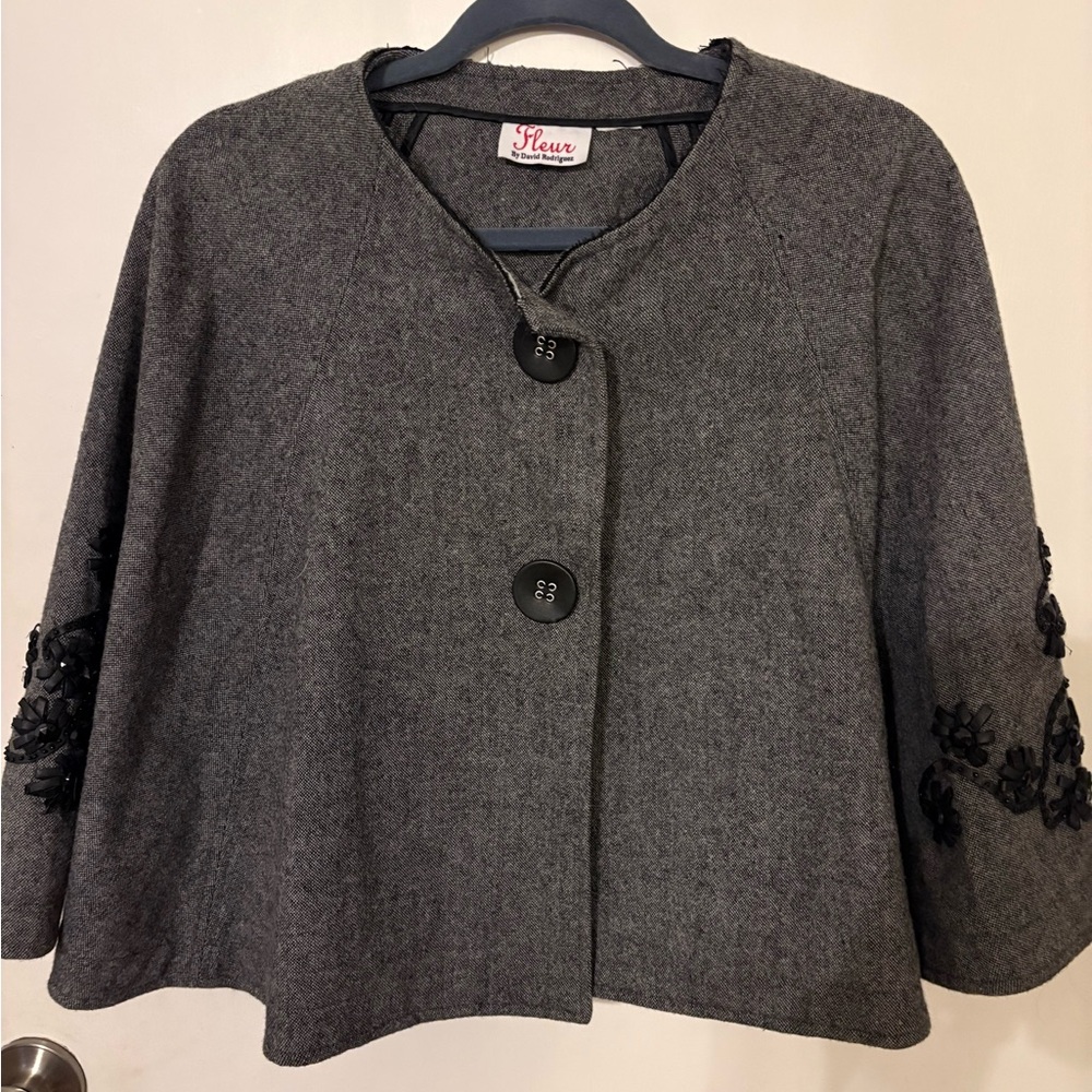 Gray Cape with Black Floral Accents